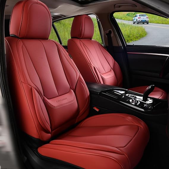 Coverado Seat Covers, Car Seat Covers Front Seats, Car Seat Cover, Car Seat Protector Waterproof, Car Seat Cushion Leather, Red Seat Covers Carseat Cover Universal Fit for Most Cars