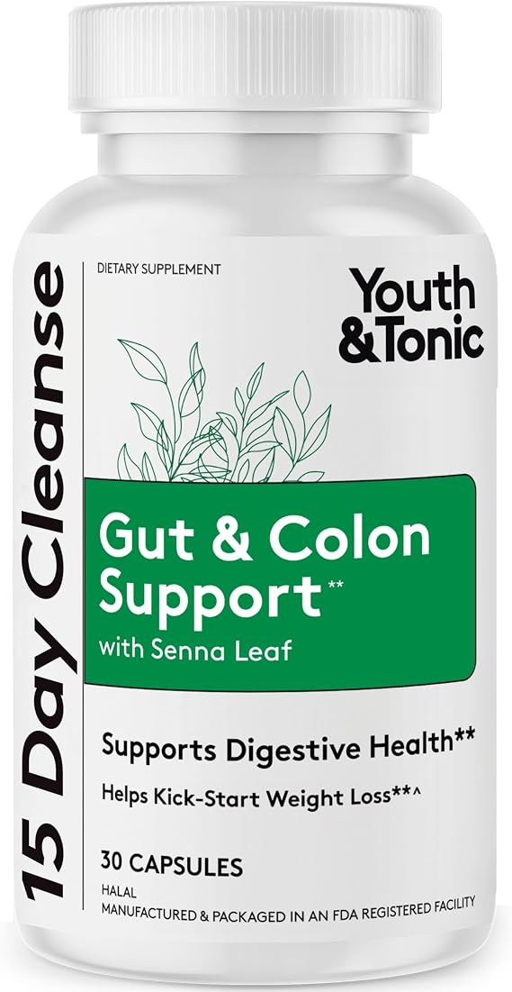Youth & Tonic 15 Day Cleanse Colon & Gut Cleanse Detox Reset for Plateaus, Belly Bloating & Regularity, Digestive Health for Women & Men, 30 Pills