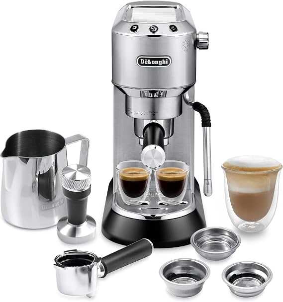 DeLonghi Dedica Arte Espresso Machine with My LatteArt Steam Wand (Milk Frother), 15-Bar Pump & 3-Level Temp Control - Compact Espresso Maker for Latte & Cappuccino - Italian Stainless Steel Design