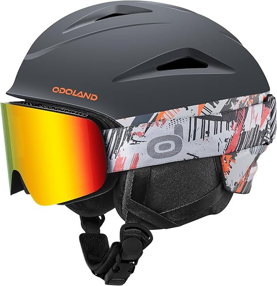Odoland Ski Helmet, Snowboard Helmet with Ski Goggles for Adults and Youth, Audio Compatible, Shockproof, Windproof, Safety Snow Sports Helmet and Protective Glasses for Men Women