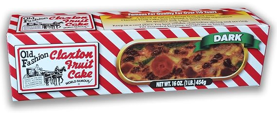 Old Fashion Claxton Fruit Cake - 1 Lb. Dark Recipe - Wrapped for Freshness in our Signature Claxton Carton