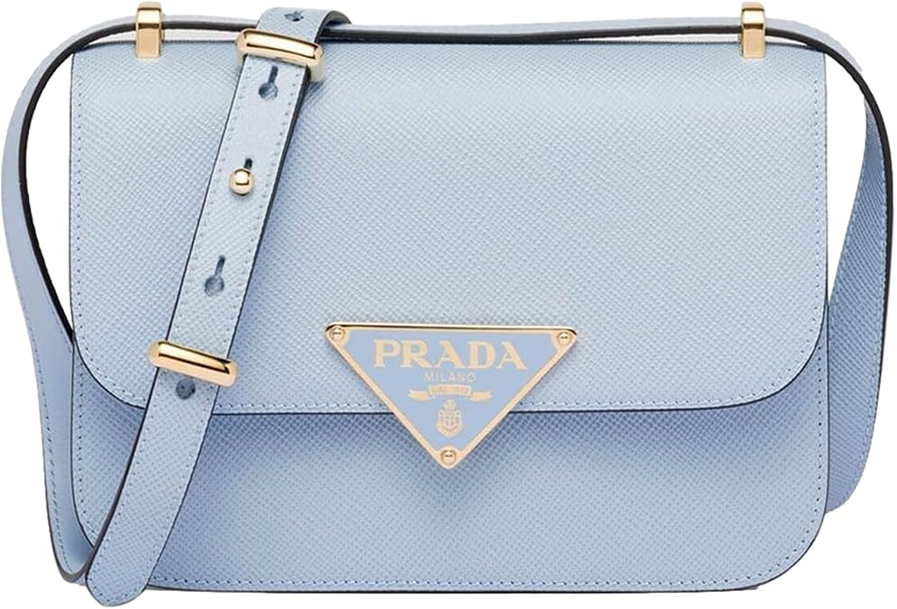 Prada Celeste Blue Saffiano Leather Embleme Crossbody Bag New