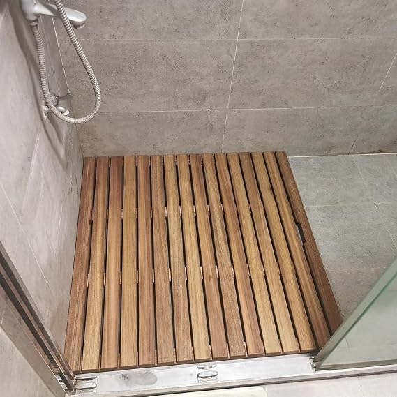 30 40 50 60 70 80 90 100cm Large Bath Mats Slated Platform, Waterproof Teak Wood Shower Matt for Bathroom Floor/Inside Shower/Outside Shower(92x92cm/36x36in)