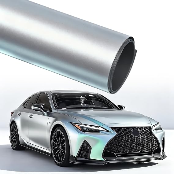 Matte Metallic Silver to Charming Green Chameleon Vinyl Wrap, Satin Silver Green Color Shift DIY Car Body Film for Vehicle Interior Exterior Decoration, 59.84" x 11.81"