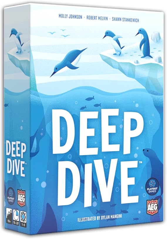 AEG & Flatout Games | Deep Dive - A Push Your Luck Game for the Whole Family | From the Creators of Point Salad | Easy to Learn | Quick to Play | Adorable Penguin Meeples | Ages 10+ | 1-6 Players | 1-6 Players, Ages 10+, 15 Mins, Ocean Diving Memory Game