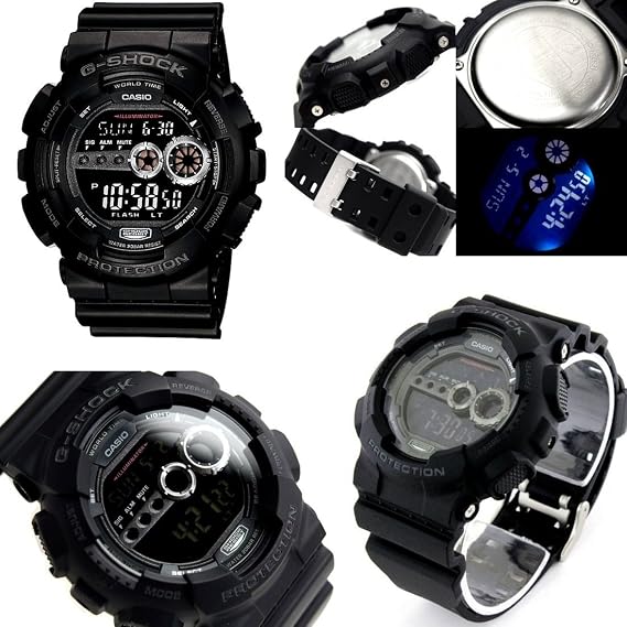 Mud Black Military Police Officers Self-Defense Force Civil Officers G-SHOCK Waterproof 20ATM High Brightness LED Plastic Belt Watch for Men GD-100-1B GD100BW-1 GD-100-1B Black
