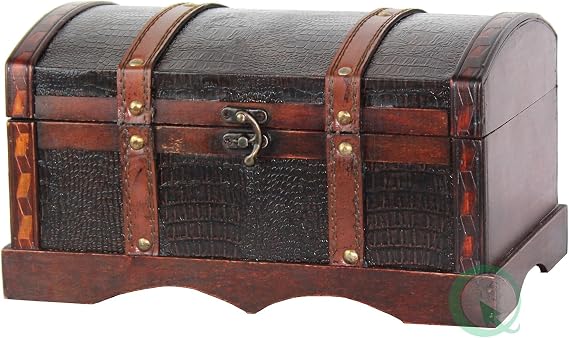 Vintiquewise(TM) Leather Wooden Chest/Trunk