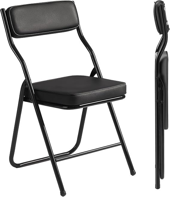2 Pack Black Folding Chairs with Thick Padded Seat & Backrest