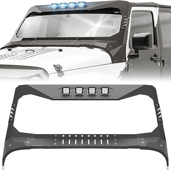 Windshield Armor w/LED Lights Compatible for Jeep Wrangler JK JKU