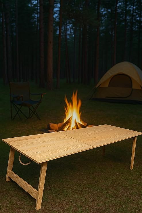 practicaloutdoor Folding Fixed Leg Camping, Picnic and Garden Table 70x150 cm - Raw Natural Color