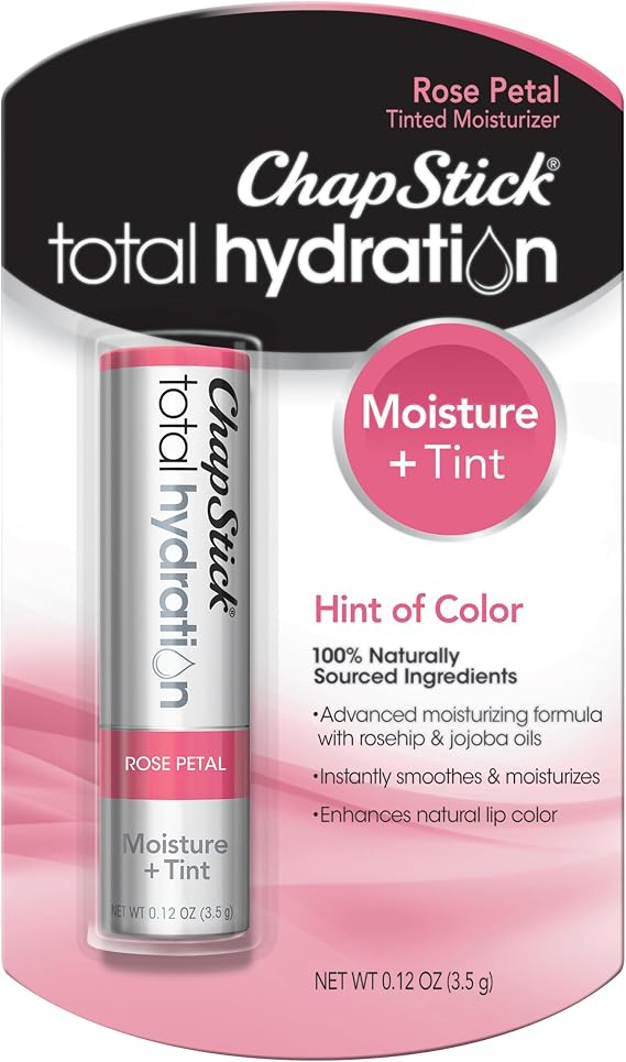 ChapStick Total Hydration Moisture + Tint Rose Petal Tinted Lip Balm Tube, Tinted Moisturizer - .12 Oz