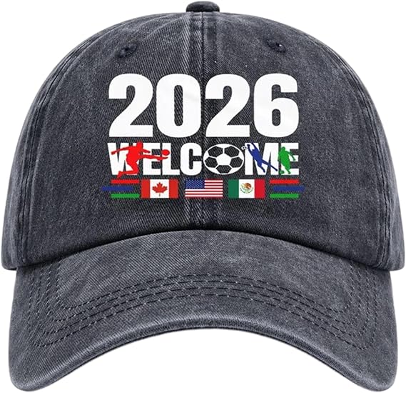 2026 Soccer Fan Cap, USA, CAN, MEX Host Countries Embroidered Baseball Hat,Cotton Baseball Hat for Men Women Blue