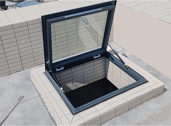 Aluminum Roof Access Hatc with Double-Panel Tempered Glass Flush Mount, Lockable Sun Room Skylight Roof Window, for Sloped/Flat Roof(Inner-36x56cm/14x22in)