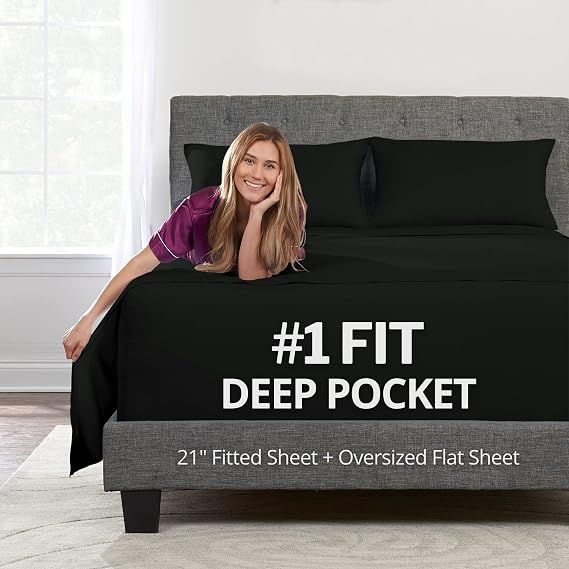 Extra Deep Pocket 5 Piece Bed Sheets Set, 1 Fitted Sheets, 1 Large Flat Sheet, 2 Pillowcases + 1 Extra Fitted Sheet Fine Yarns