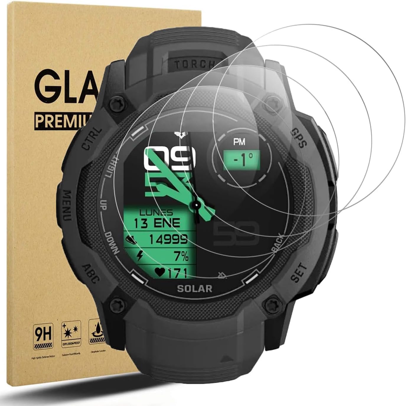 4 Pack Anti-Scratch Film for Garmin Instinct 2X Solar Screen Protector, Full Protective 9H Hardness Tempered Glass Fit for Garmin Instinct 2X Solar Tactical Smartwatch