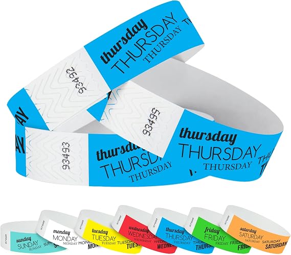 500 WristCo Thursday Neon Blue Tyvek Wristbands for Events - 34 x 10 - Waterproof Recyclable Comfortable Tear Resistant Paper Bracelets Wrist Bands for Concerts Festivals Admission Party