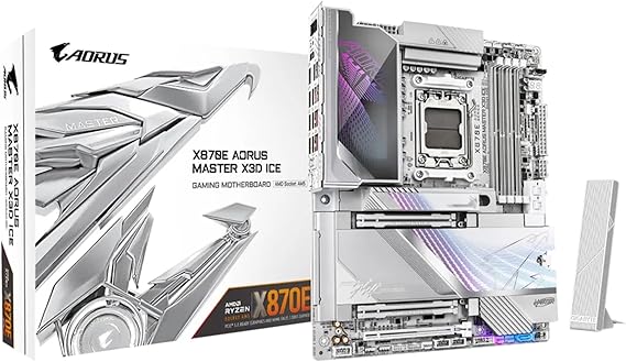 GIGABYTE X870E AORUS Master X3D ICE AMD AM5 LGA 1718 ATX Motherboard, Ryzen 9000/8000/7000, DDR5, 18+2 Power Phase, 5X M.2, PCIe 5.0, WiFi 7, 10GbE