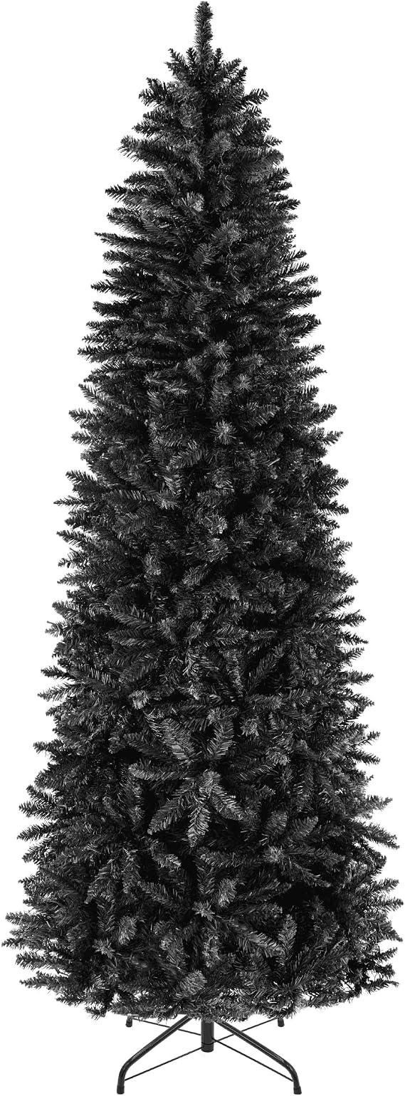 Best Choice Products 4.5ft Black Artificial Holiday Christmas Pencil Tree for Home, Office, Party Decoration w/ 290 Tips, Metal Hinges & Base