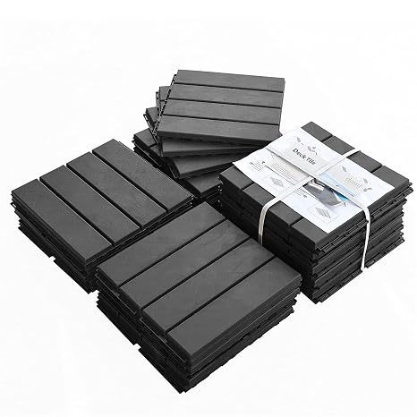 Plastic Interlocking Deck Tiles, 36 Pack Patio Deck Tiles, 12"x12" Waterproof Outdoor Flooring All Weather Use, Patio Floor Decking Tiles for Porch Poolside Balcony Backyard, Dark Grey