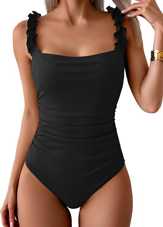 Eomenie Women's One Piece Swimsuit Ruffle Strap Tummy Control Bathing Suit
