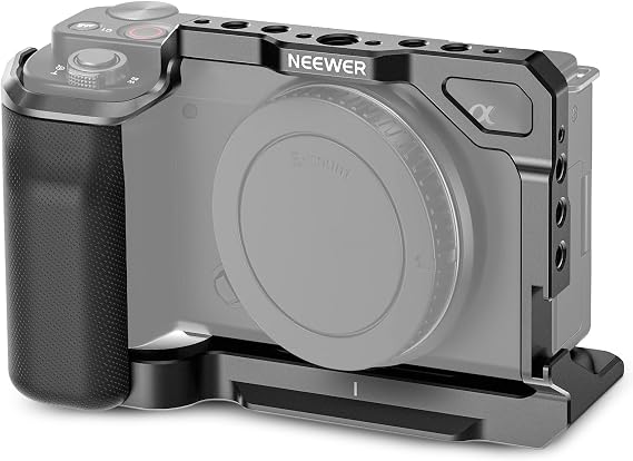 NEEWER ZV-E10 Camera Cage with Silicone Grip, 1/4" Threads, 3/8" ARRI Locating Holes, Arca Type QR Base, Protective Metal Video Rig Compatible with SmallRig Handles DJI RS Gimbals Sony ZV-E10, CA003S