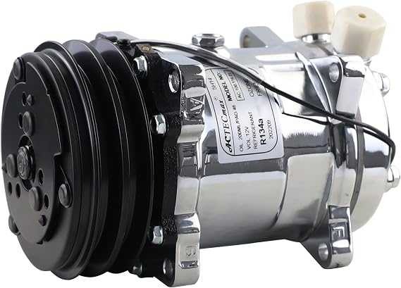 Universal A/C Compressor with Black 2PK Clutch SD 508 5H14 R134A Chrome Compressor