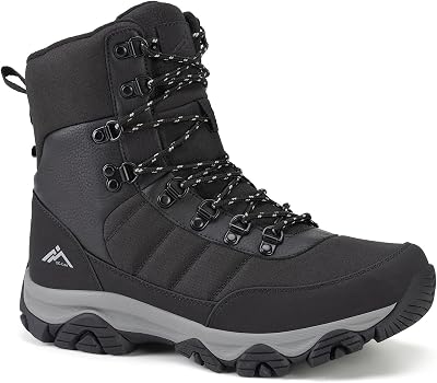 CC-Los Mens Snow Boots | Winter Waterproof Hiking Boot | Segmented Insulation Warm Fur Lined | Black Size 7-13