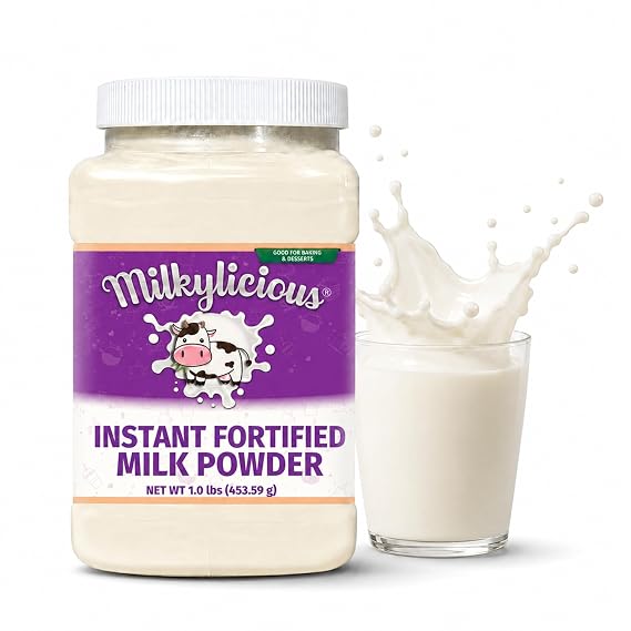 Milkylicious Instant Fortified Non-Fat Dry Milk Powder 1 lbs (16 oz) Jar - Made in USA for Fuss-Free Nutrition Intake | Enriched with Vitamin D, Calcium & Protein | Dietary supplement for all ages