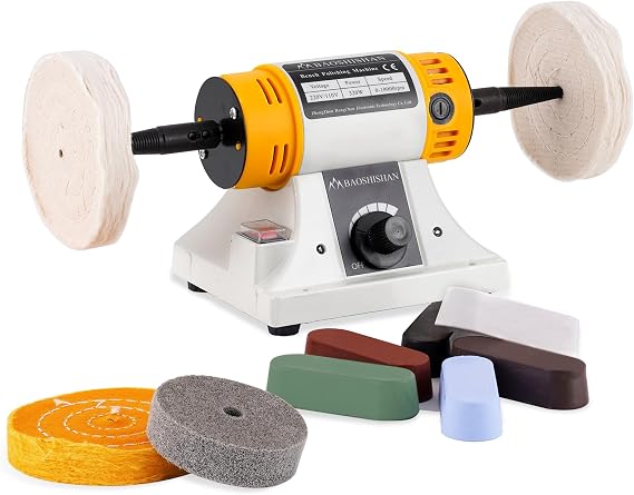 BAOSHISHAN Benchtop Buffer Polisher Grinder Electric Polishing Machine 4 inch Heavy Duty Variable Speed 320W (220V)