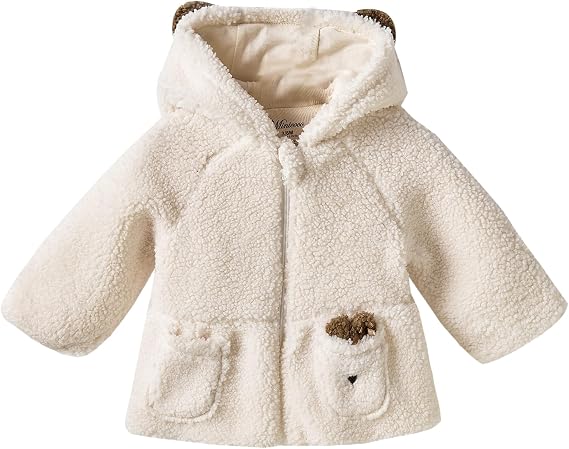 Baby Girl Fleece Hooded Jacket, Warm Soft Cotton-Lined Sherp Coat for 3-24Months Daily Outfits
