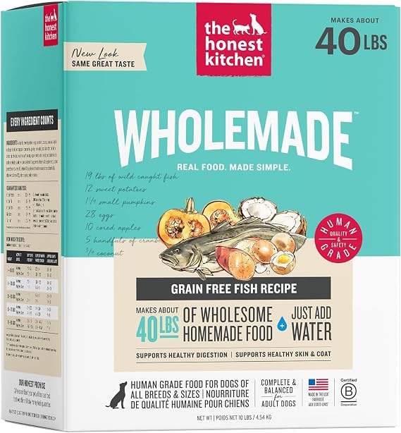 The Honest Kitchen Wholemade Grain Free Fish Recipe, Human Grade Dehydrated Dog Food, Just Add Water, Supports Healthy Digestion, Skin & Coat, Topper for Dry or Wet Dog Food, 10 lb Box Makes 40 lbs
