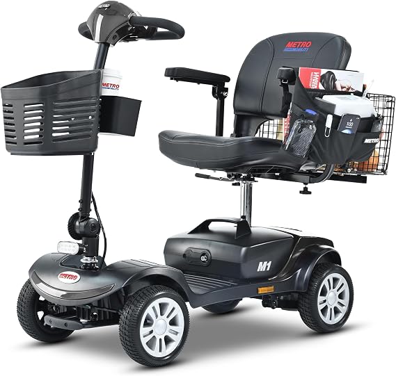 LED Lights Swivel seat Mobility Scooter, Rear Suspension, Electric wheelchairs for Seniors 300 pounds, Detachable Folding Scooter, 4 Wheel (Electric Scooter - Black)