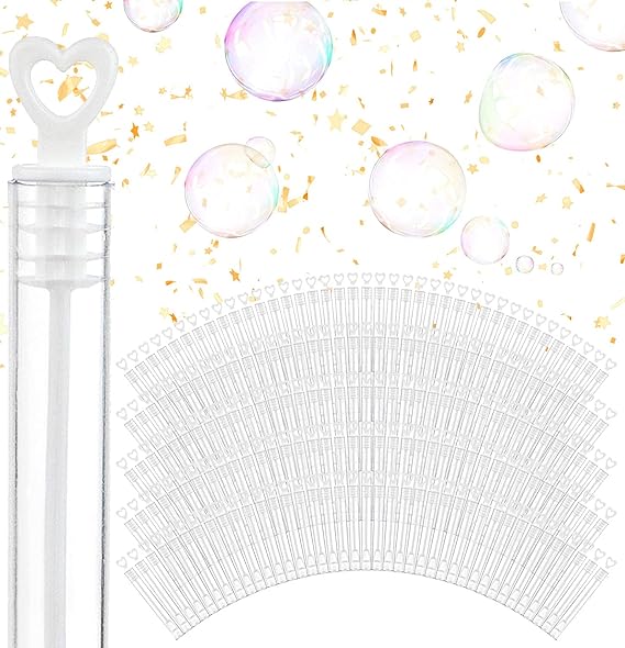 Wedding Bubbles Bulk - White Heart Top Wands (100 Count) Individual Mini Bubble Wand Favors for Weddings, Celebration Party Favor for Guests - Stock Your Home