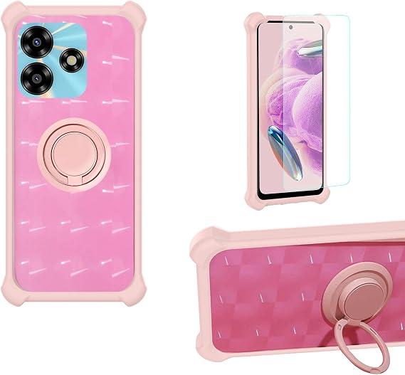 Aroepurt Case Compatible for Coolpad C15 Phone Case Cover [with Tempered Glass Screen Protector] PC + Silicone [360 Metal Ring, Magnetic Car Mount] TZZH-Fen