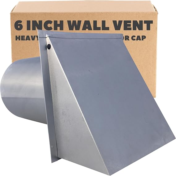 6 Inch Wall Vent Cap - Aluminum - Damper Only - Heavy Duty Hooded Metal Caps for Exterior Side Wall Exhaust - Spring Loaded Backdraft Damper by Vent Works