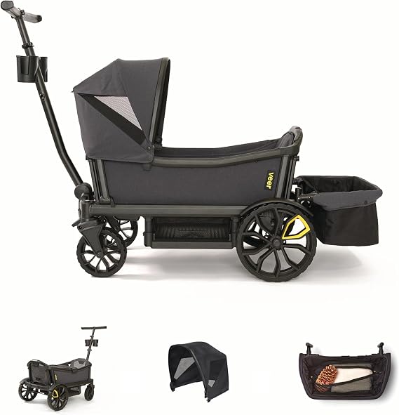 Veer Cruiser Essentials Bundle - Premium Stroller Wagon with Foldable Storage Basket & Retractable Canopy - The Feel & Safety of a Stroller Combined with The Fun of a Lightweight, Rugged Wagon