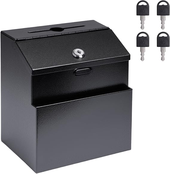 Suggestion Box with Slot and Lock Metal Wall Mounted Ballot/Complaint/Collection/Drop Box with 4 Keys
