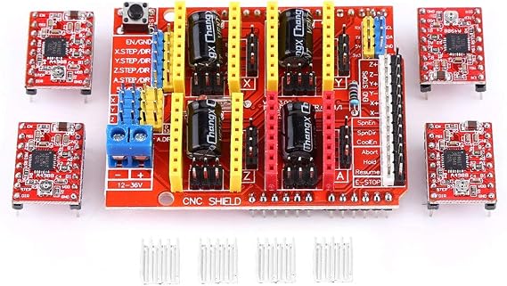 Stepper Motor Driver with CNC Expansion Board 4Pcs A4988, Compatible with GRBL 0.8, Open Source Firmware, PWM Spindle, Compact Design for Engraving Machine 3D Printer Driver