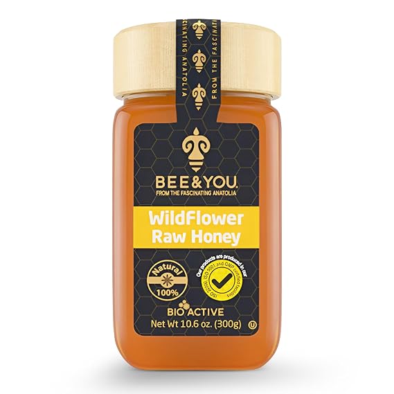 Bee and You Raw Wildflower Honey, 100% Natural, Wildcrafted, Polyflora and Unprocessed, Active Enzymes, Antioxidants, OU Kosher, Paleo, Gluten-Free, 10.6 oz