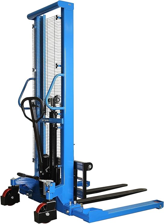 Manual Forklift Pallet Stacker with Straddle Legs, High Lift Straddle Stacker Pallet Lifter Truck with Adjustable Forks,2200lbs Capacity 63" MAX Lifting Height for Wharehouse and Industrial