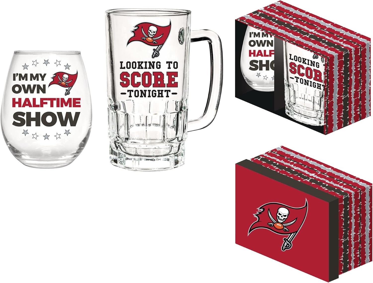 Team Sports America Tampa Bay Buccaneers Stemless 17 oz Wine & Beer 16 oz Gift Set