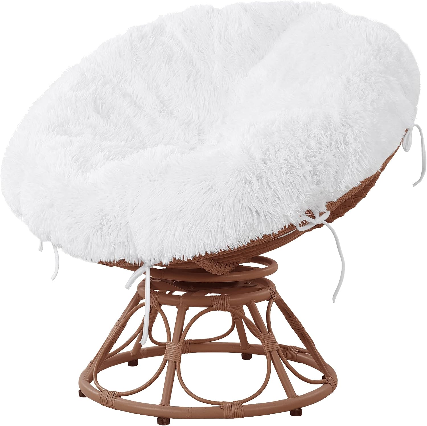 ROYALAY Faux Fur Cover for Papasan Cushion with Fluffy Plush, Faux Fur Shaggy Slipcover, Removable Chair Cushion Cover with 8 Ties-Cover Only-Fit 44-48 in 50 in, White