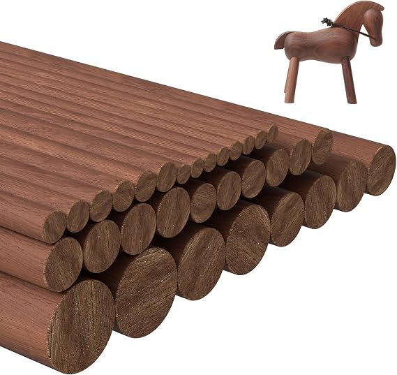 32Pcs 7 Size Walnut Wooden Dowel Rods 5.9Inch Long Wooden Dowel Rods Sticks 4/6/8/10/12/15/18mm Wood Sticks for Crafts Unfinished Round Sticks for Crafts and Woodworking Building Material