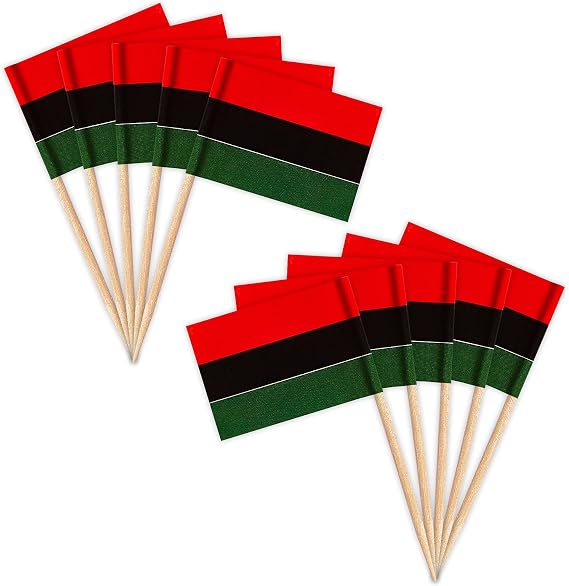ZXvZYT Afro American Flag Pan-African Toothpick Flags,Small Mini Afro American Cupcake Toppers Stick flags - Country Party Cocktail Fruit Decoration(100 Pcs)