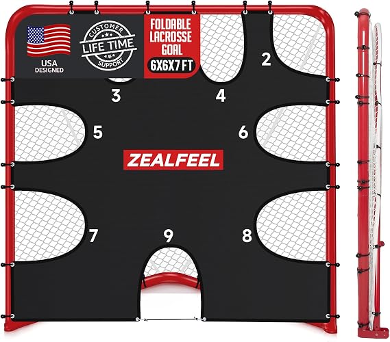ZEALFEEL Lacrosse Goal 6x6x7Ft with 9-Zone Training Target