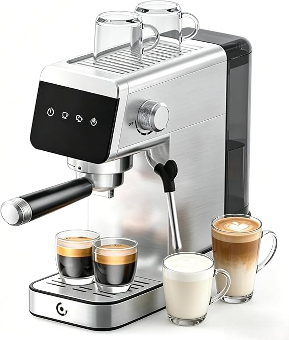 AMZCHEF 20 Bar Compact Home Espresso Coffee Machine, Matte Silver