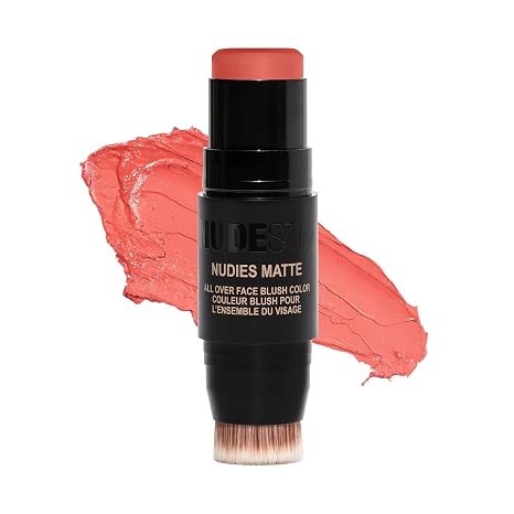 Nudestix Nudies Blush Stick 3-in-1 Cream Blush for Cheeks, Eyes & Lips with Built-In Brush | Soft Matte Finish for a Natural Flush