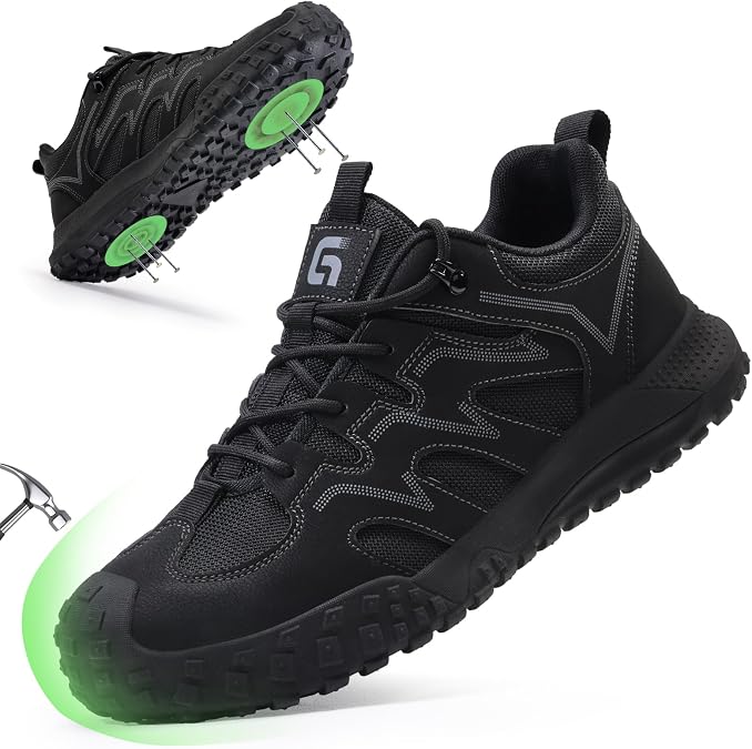 Steel Toe Work Shoes For Men, Wear Resistant Safety Shoes with Puncture Protection for Construction Industrial Work, Breathable and Comfortable
