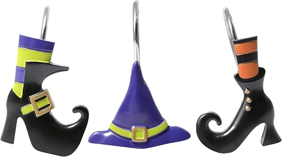 YoKii Halloween Shower Curtain Hooks Witch Hats and Shoes Halloween Bathroom Decoration Accessories Hollows Eve Nightmare Gothic Decorative Shower Rings Set of 12 Metal Rustproof (12PCS)