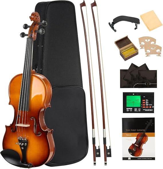 CVN-300 1/2 Violin Solidwood Violin with Hard Case, Bow, Rosin, Tuner, Shoulder Rest & Lesson Book Ideal for Beginners